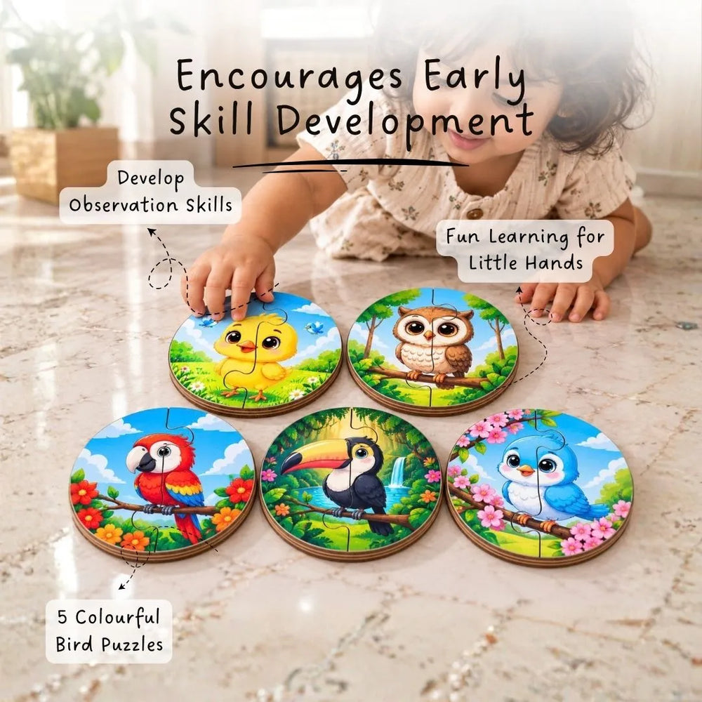2 piece puzzles (Set of 5) - Birds