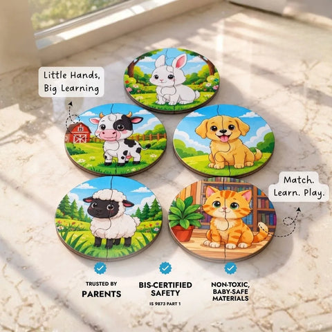 2 piece puzzles (Set of 5) - Pet animals
