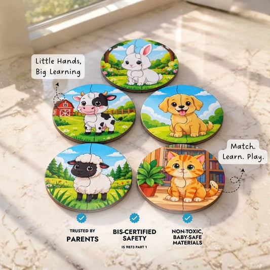 2 piece puzzles (Set of 5) - Pet animals