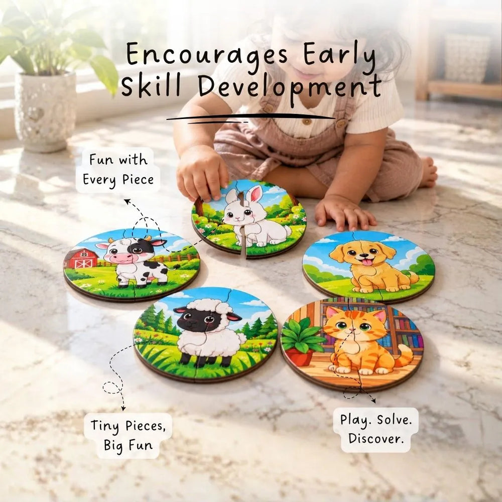 2 piece puzzles (Set of 5) - Pet animals