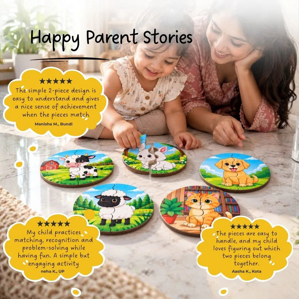 2 piece puzzles (Set of 5) - Pet animals