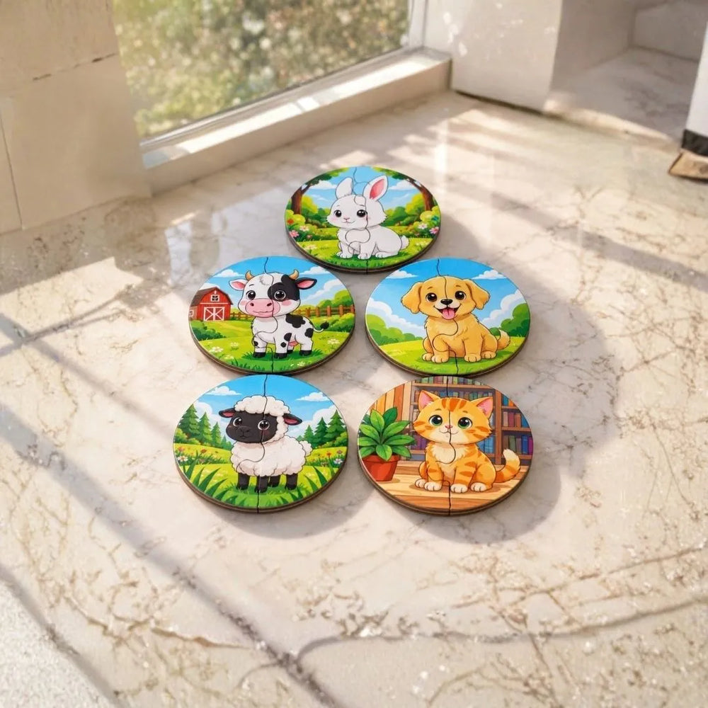 2 piece puzzles (Set of 5) - Pet animals