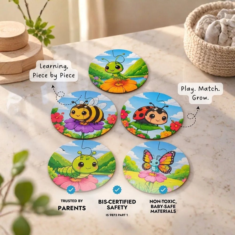 2 piece puzzles (Set of 5) - Insects
