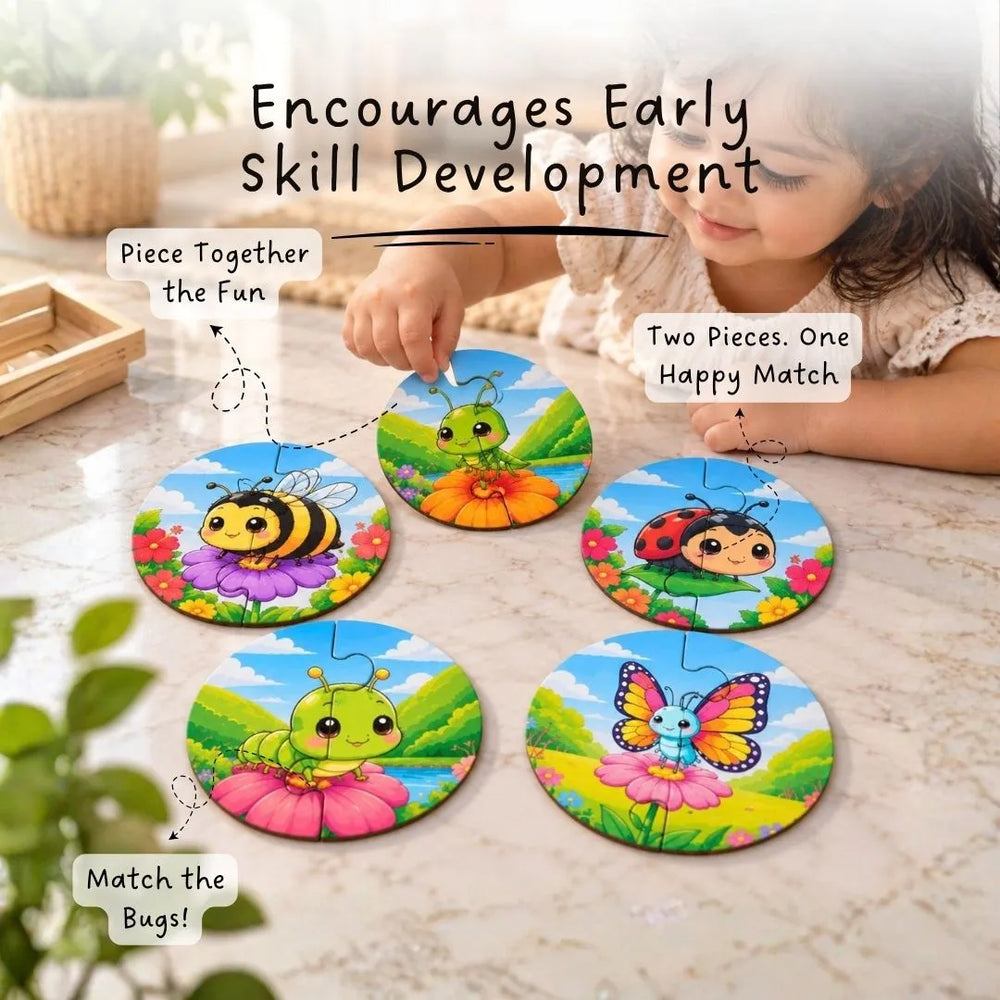 2 piece puzzles (Set of 5) - Insects