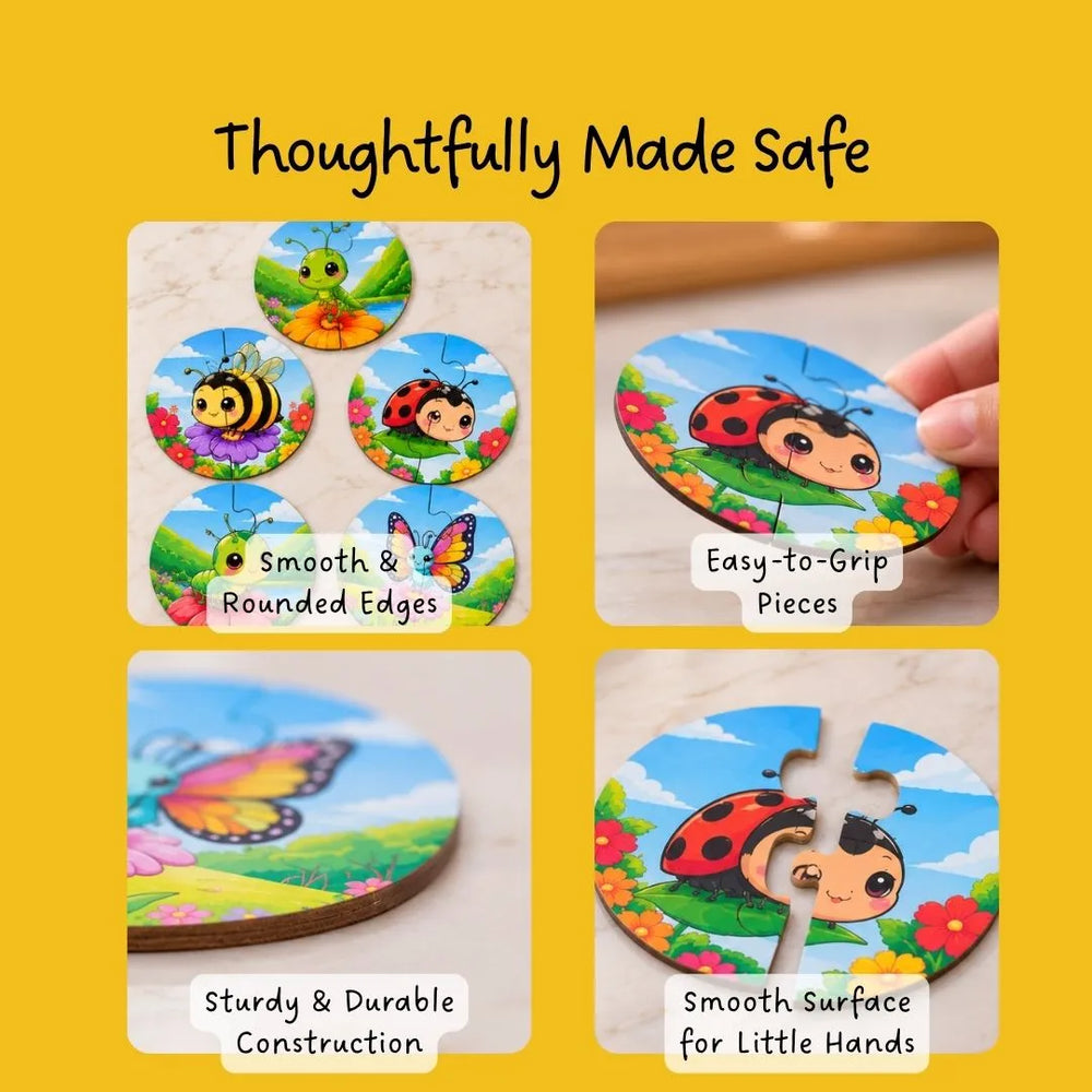 2 piece puzzles (Set of 5) - Insects