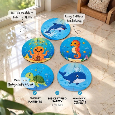 2 piece puzzles (Set of 5) - Sea animals