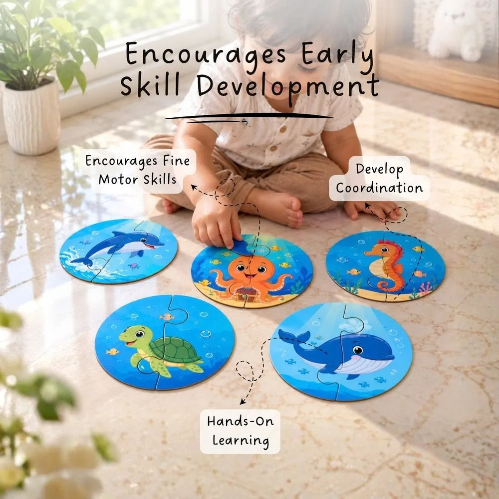 2 piece puzzles (Set of 5) - Sea animals