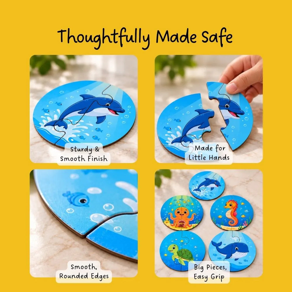 2 piece puzzles (Set of 5) - Sea animals
