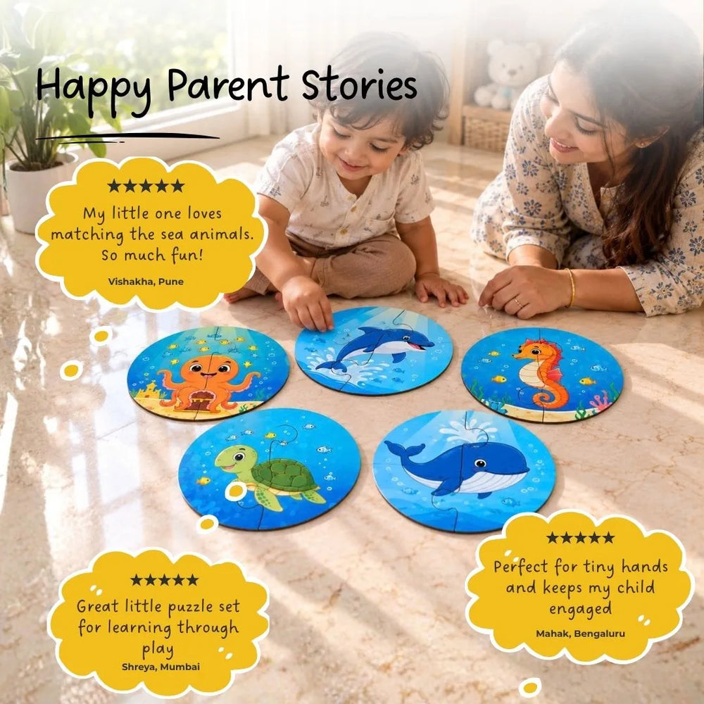 2 piece puzzles (Set of 5) - Sea animals