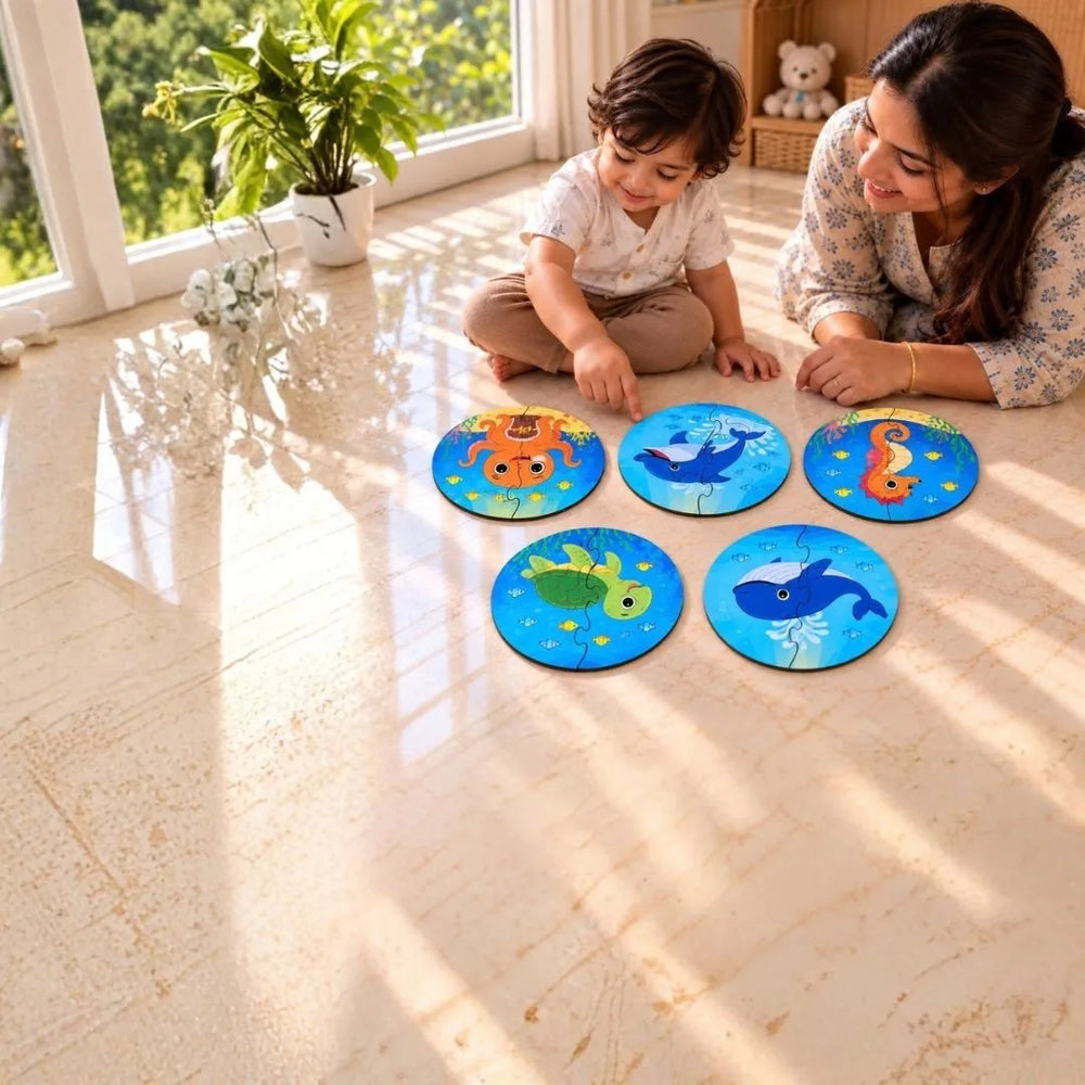 2 piece puzzles (Set of 5) - Sea animals