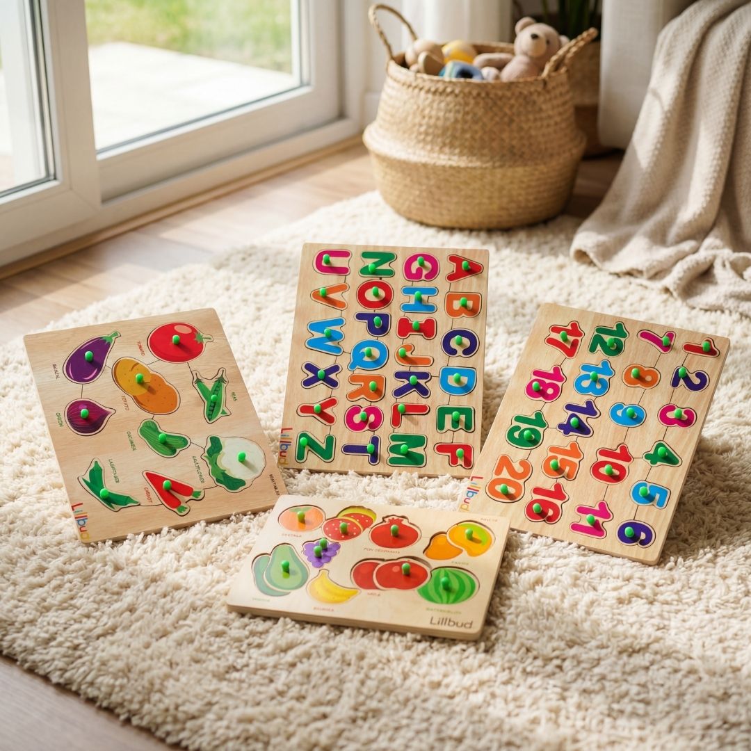 Puzzle Combo Set of 4 - Fruits, Veggies, ABC, 123