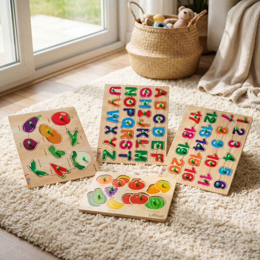 Puzzle Combo Set of 4 - Fruits, Veggies, ABC, 123