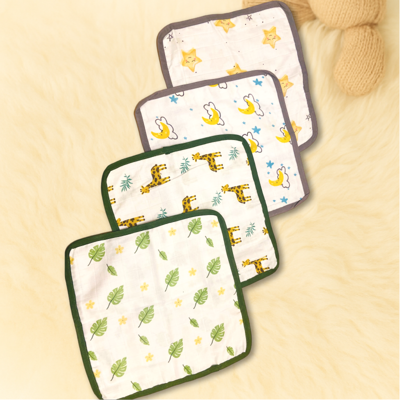 Premium Bamboo Muslin Baby Handkerchiefs (Set of 4)