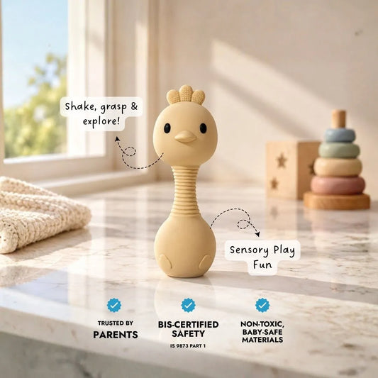 Animal Teething Rattle - Bird - Beige