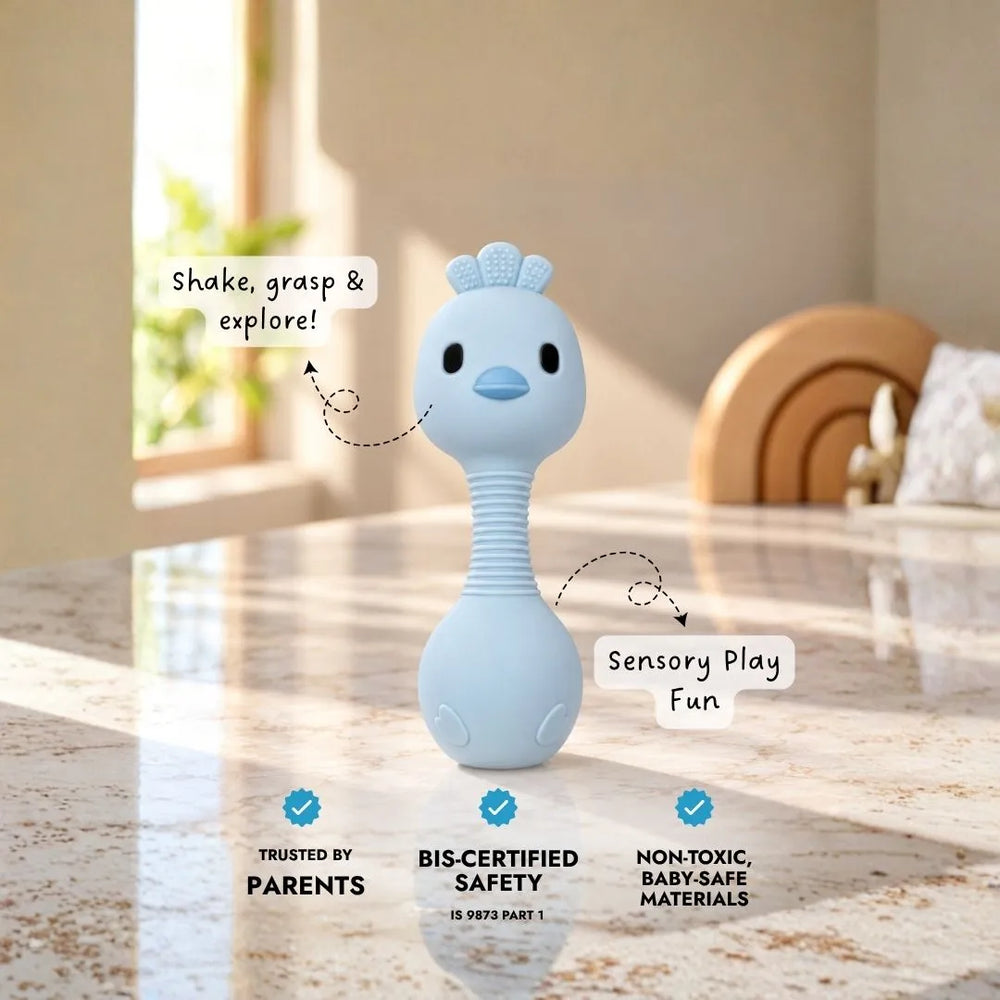 Animal Teething Rattle - Bird - Blue
