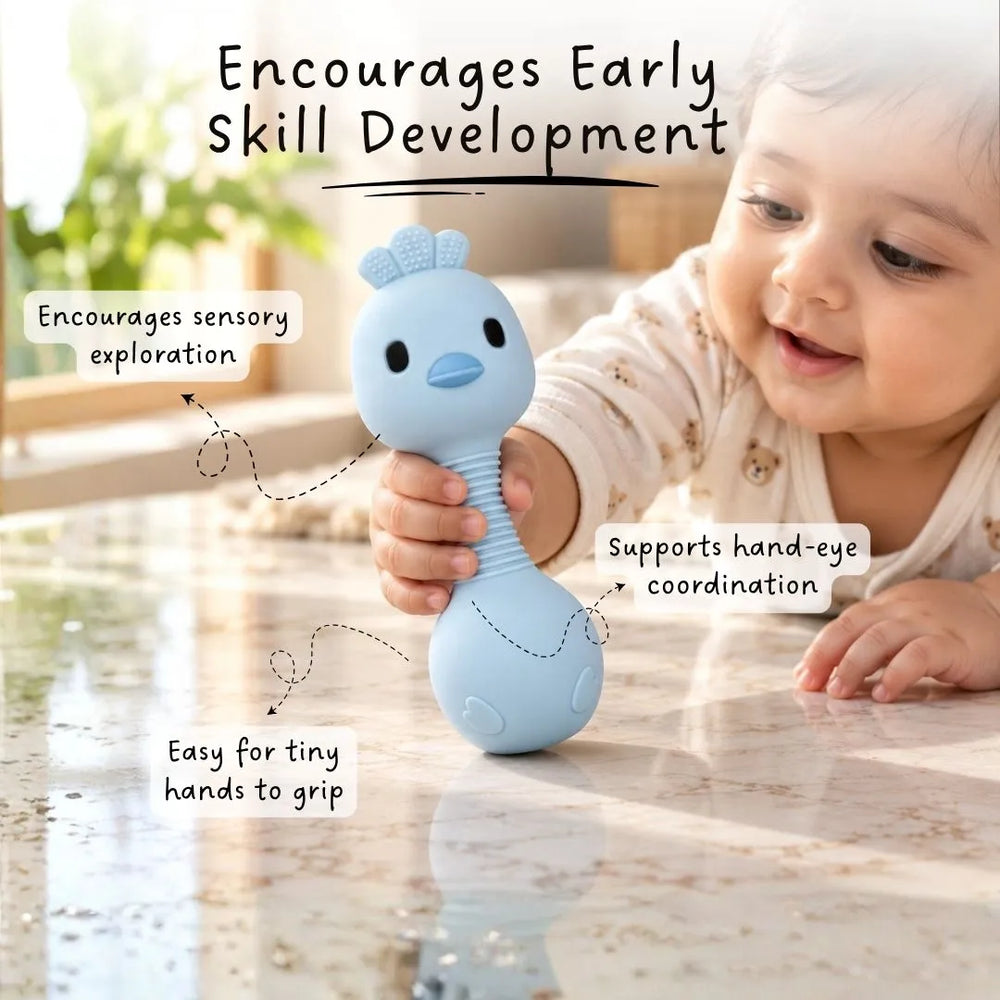 Animal Teething Rattle - Bird - Blue