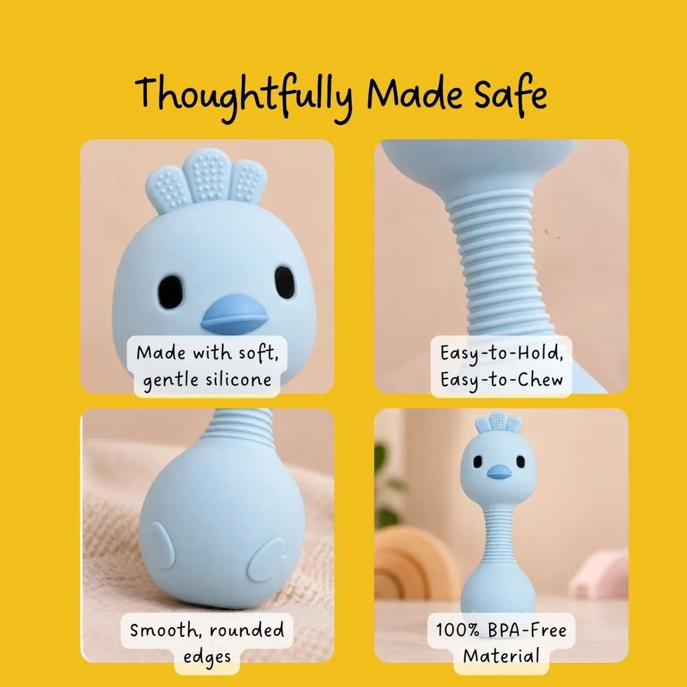 Animal Teething Rattle - Bird - Blue