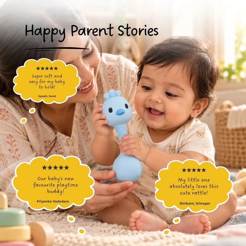 Animal Teething Rattle - Bird - Blue