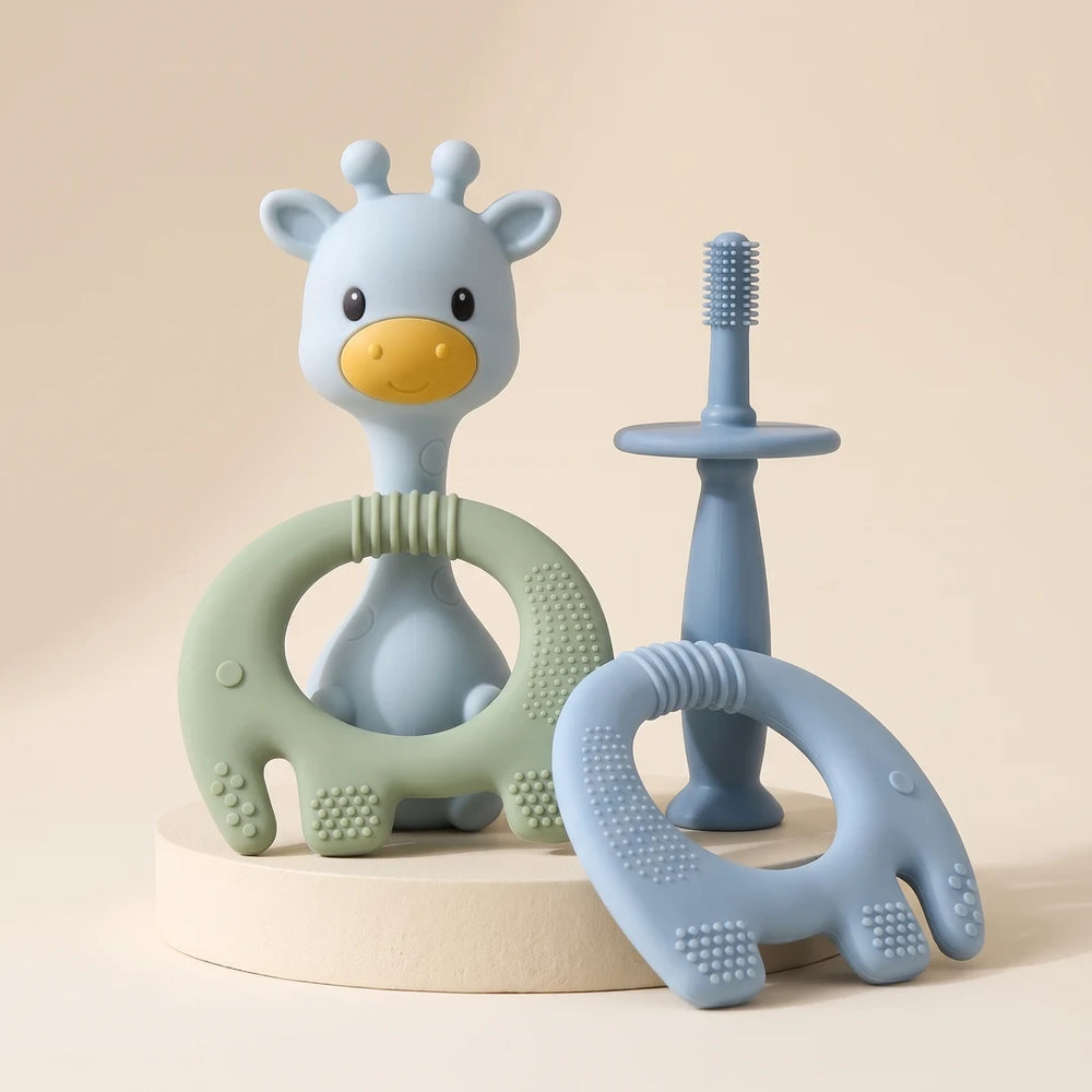 Big Bite Set teethers together on a cream stand