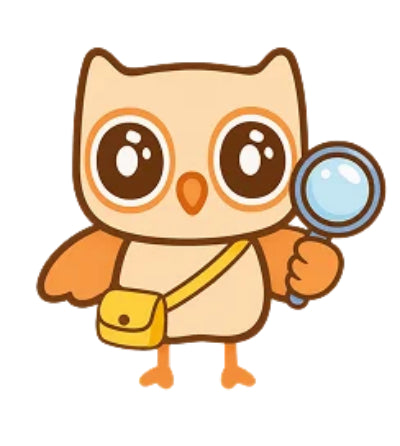 Cartoon owl with a magnifying glass