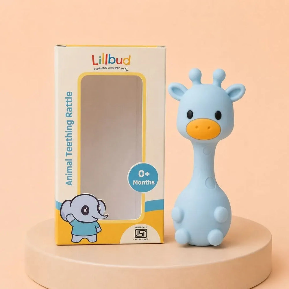 Animal Teething Rattle (Silicone) - Blue