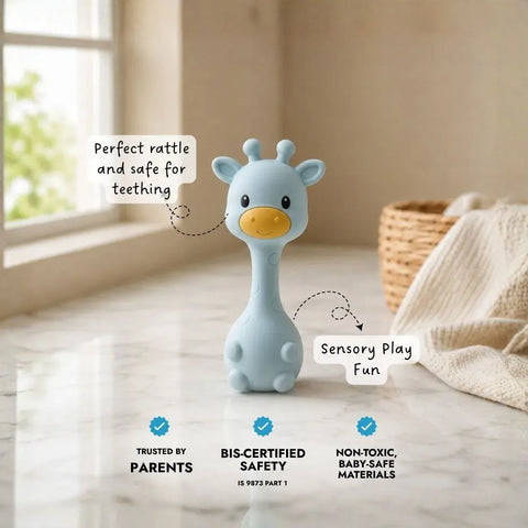 Animal Teething Rattle (Silicone) - Blue