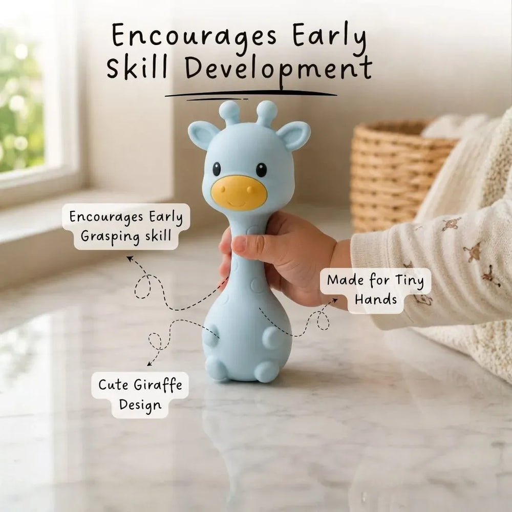 Animal Teething Rattle (Silicone) - Blue