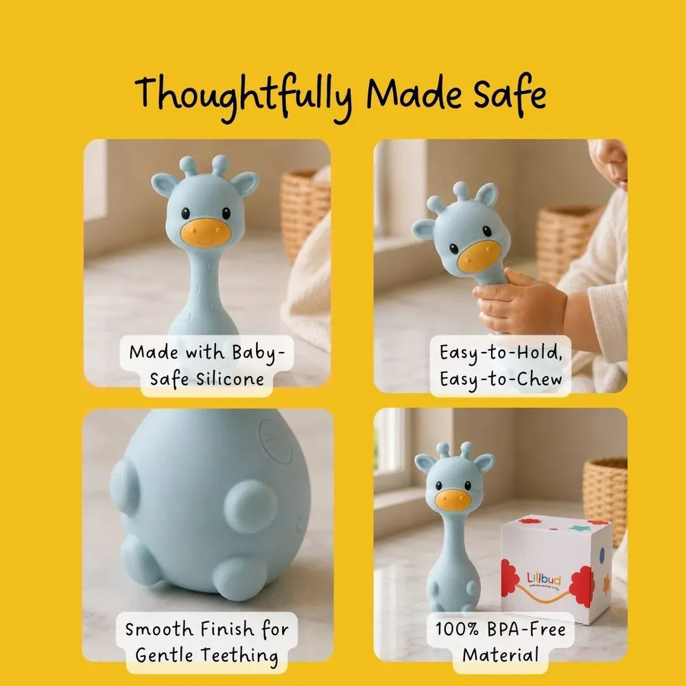 Animal Teething Rattle (Silicone) - Blue