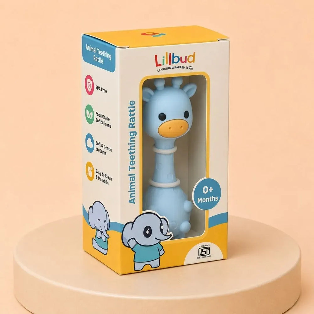 Animal Teething Rattle (Silicone) - Blue