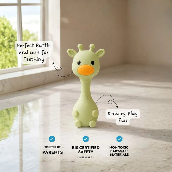 Giraffe Silicone Rattle- Green