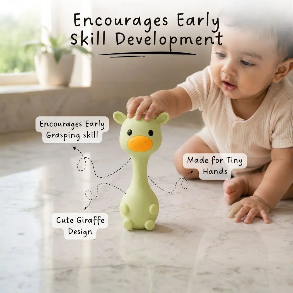 Giraffe Silicone Rattle- Green
