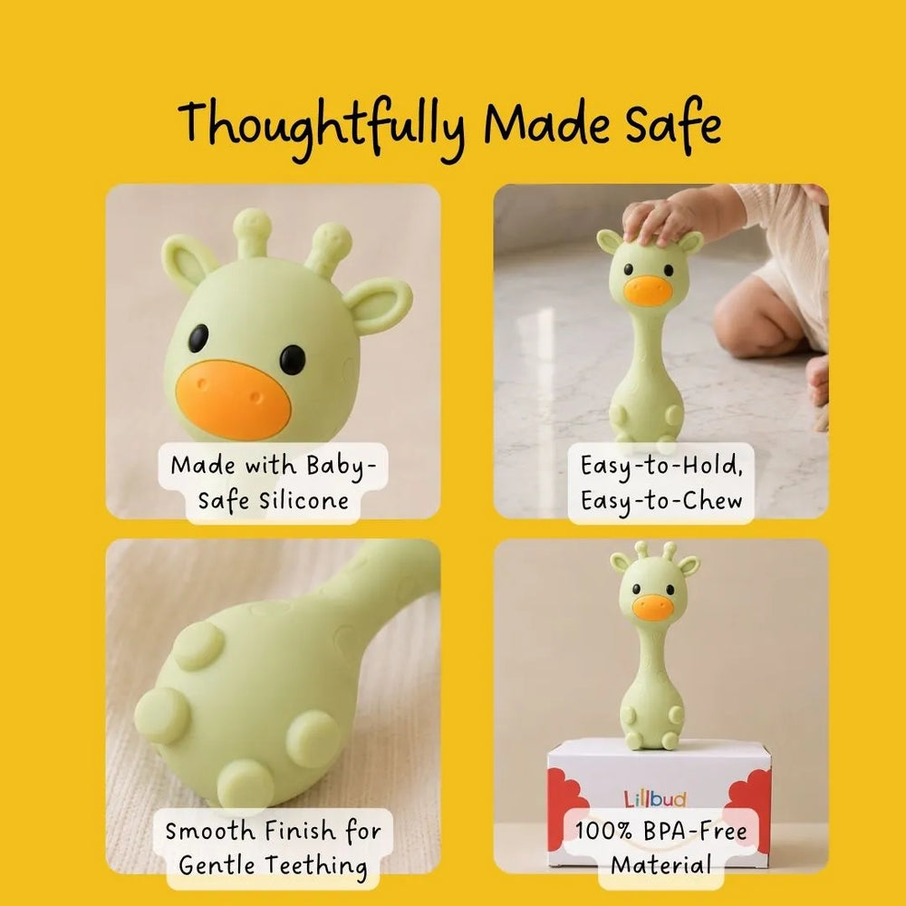 Giraffe Silicone Rattle- Green