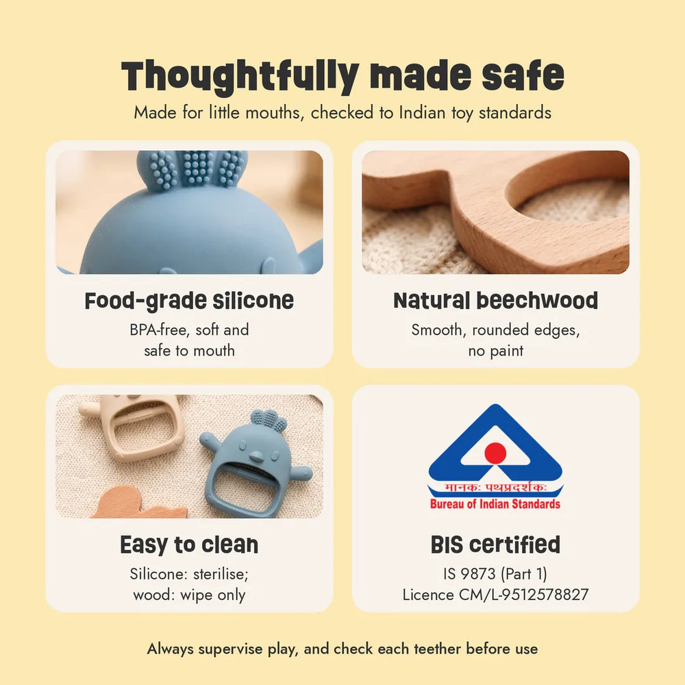 Long-Hold Twin Pack + Wooden safety: BIS certified, food-grade silicone