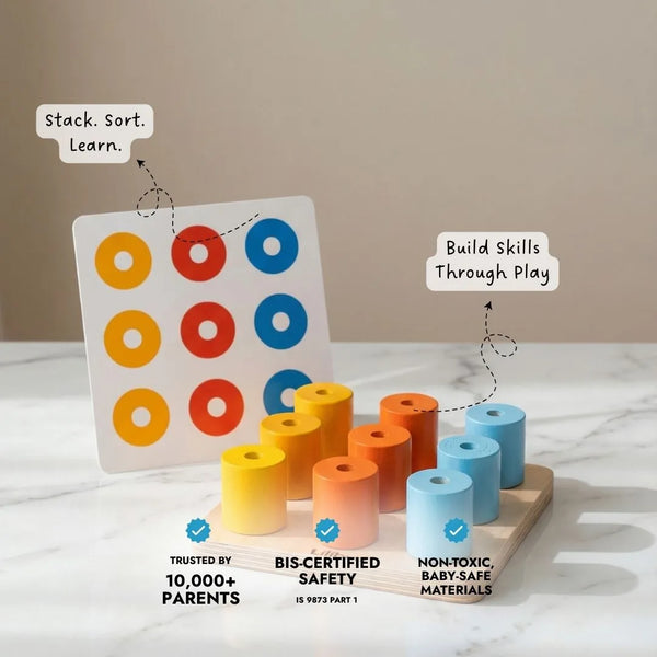 Peg Board - Stack and sort with 8 pattern cards