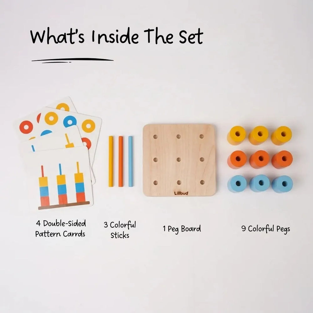 Buy Peg Board - Stack and sort with 8 pattern cards Online - Lillbud 