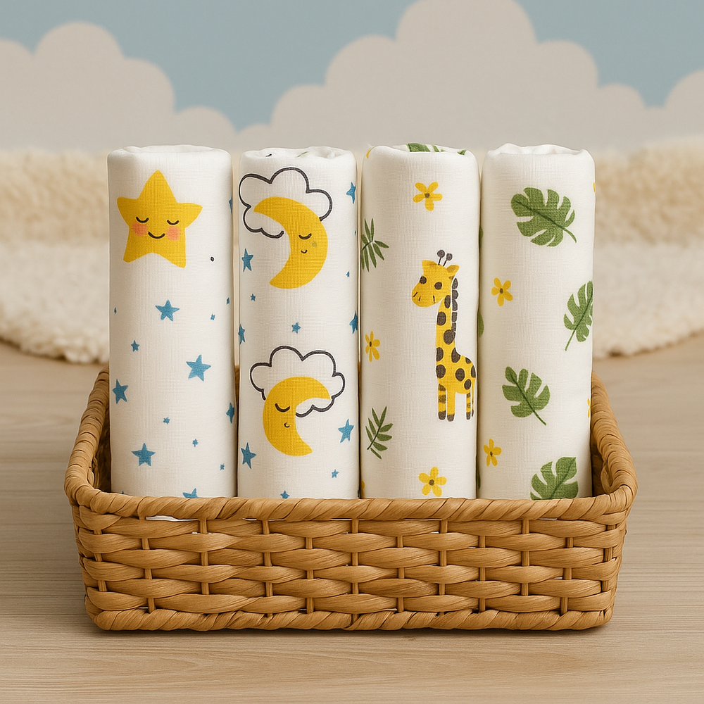 Buy Premium Bamboo Muslin Swaddle Set (Pack of 4) Online - Lillbud 