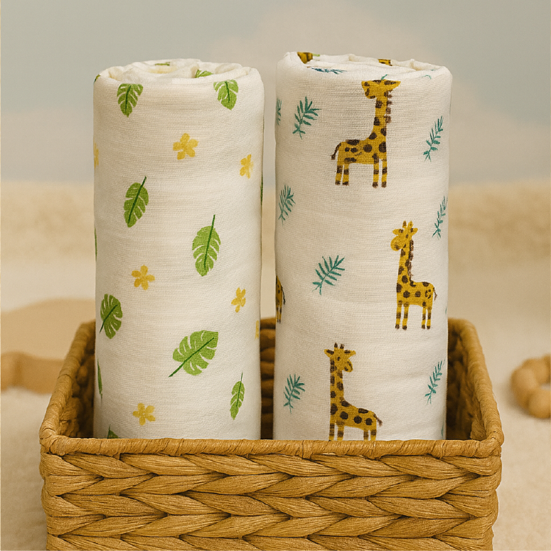 Buy Newborn gift set - Premium Bamboo Muslin Swaddles (Pack of 2) - Jungle collection Online - Lillbud 
