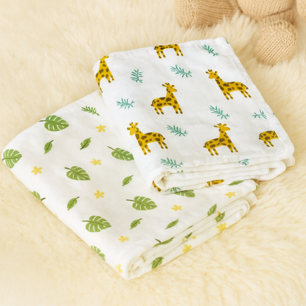 Buy Newborn gift set - Premium Bamboo Muslin Swaddles (Pack of 2) - Jungle collection Online - Lillbud 
