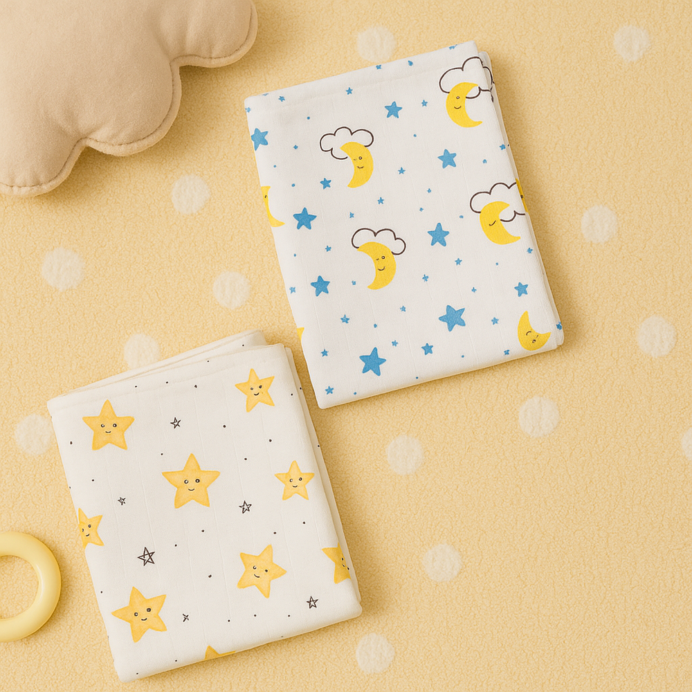 Buy Newborn Gift set - Premium Bamboo Muslin Swaddles (Pack of 2) - Dreamy Night collection Online - Lillbud 