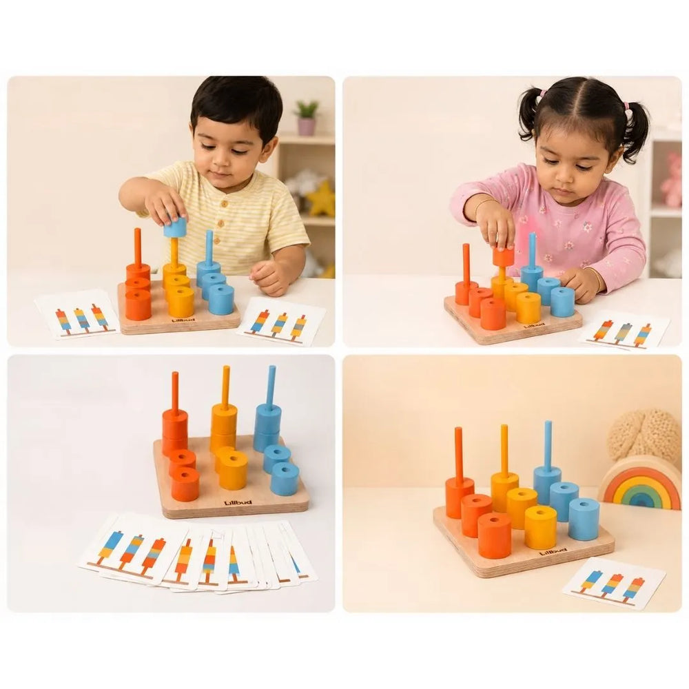 Peg Board - Stack and sort with 8 pattern cards