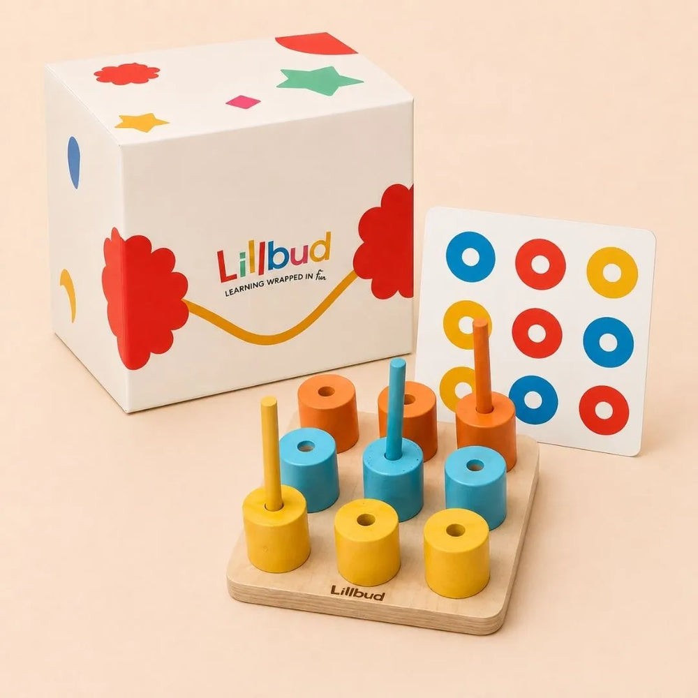 Peg Board - Stack and sort with 8 pattern cards