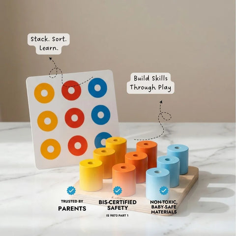 Peg Board - Stack and sort with 8 pattern cards