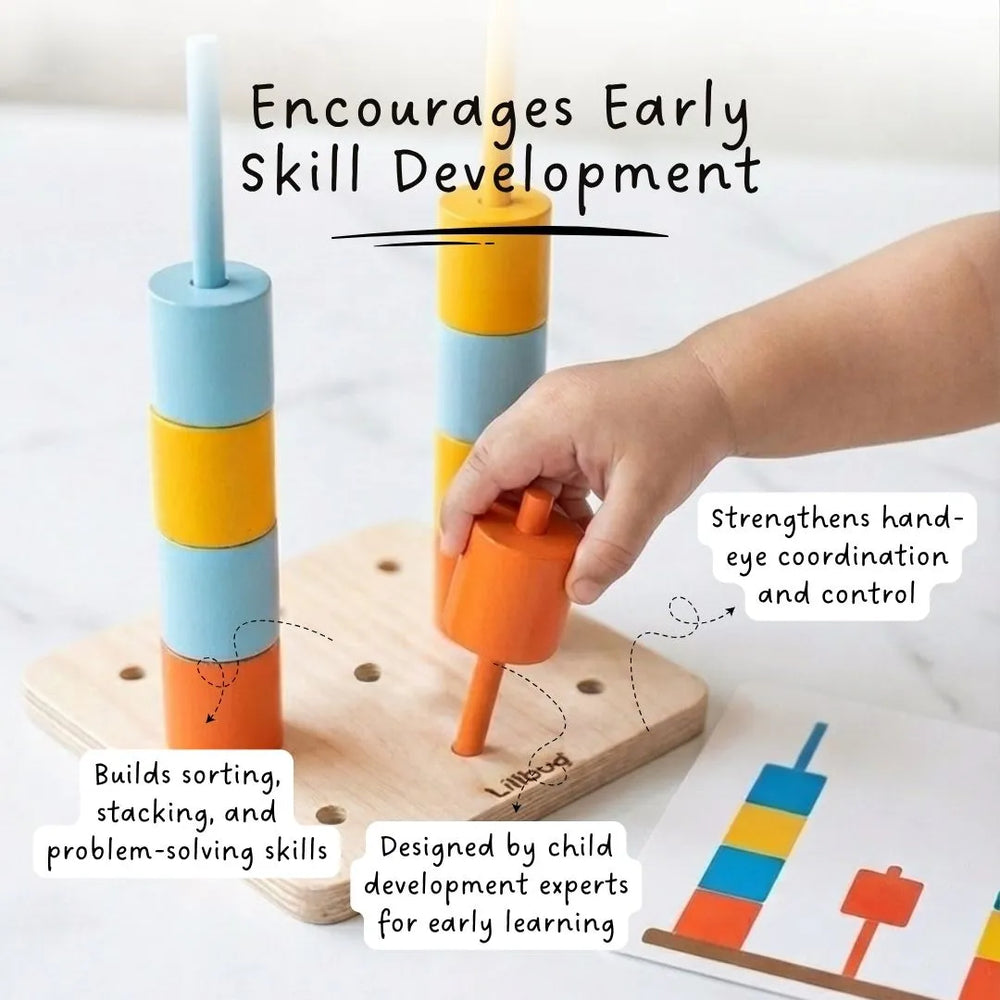 Peg Board - Stack and sort with 8 pattern cards
