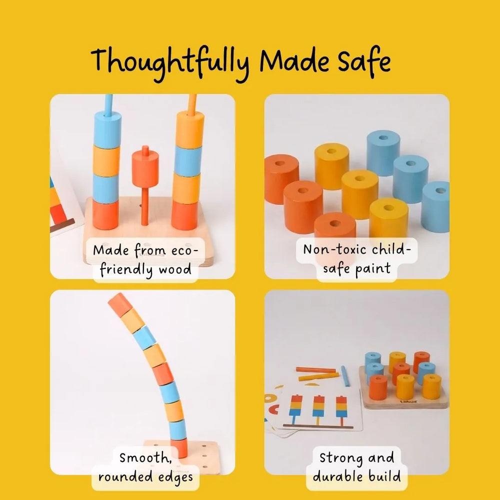 Peg Board - Stack and sort with 8 pattern cards