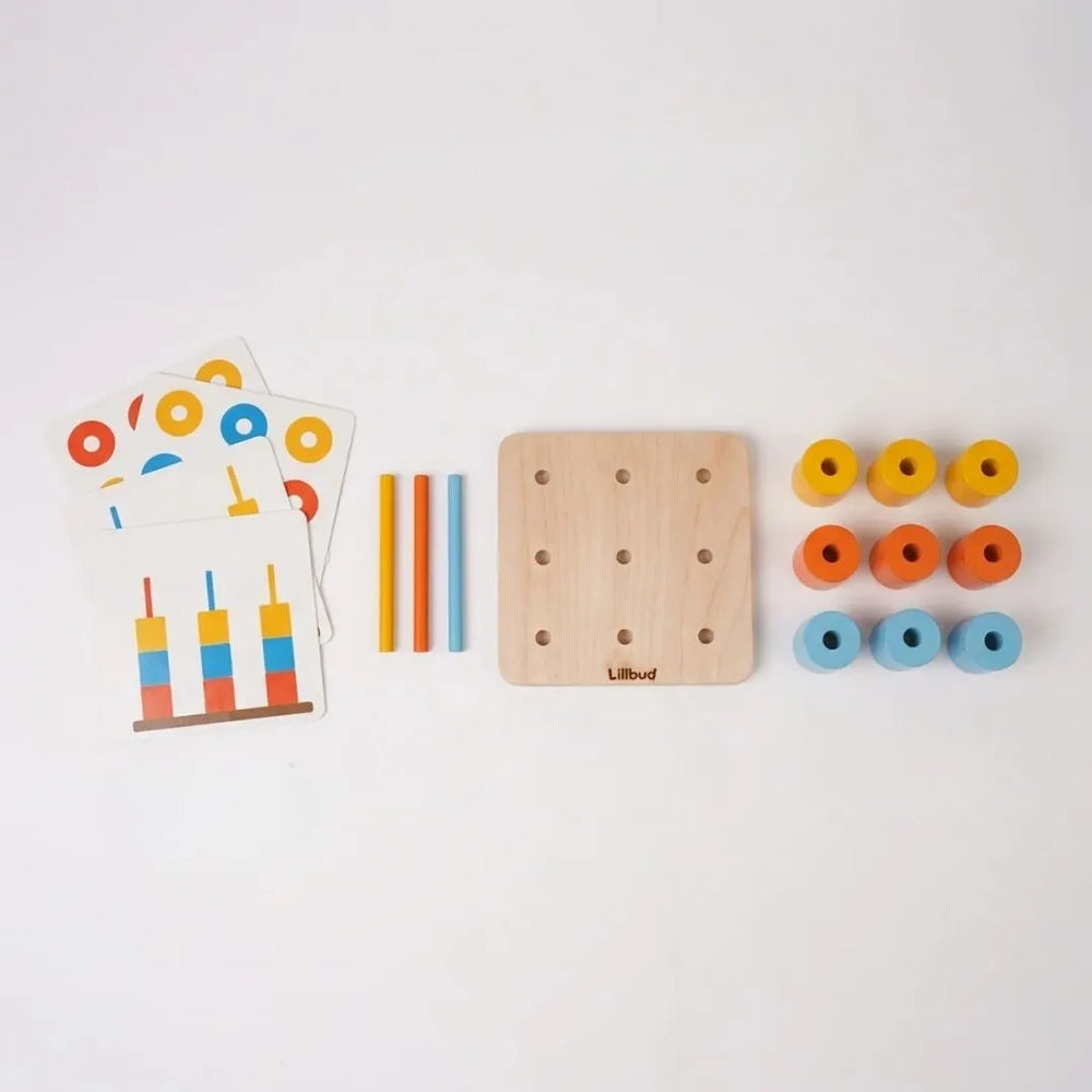 Peg Board - Stack and sort with 8 pattern cards