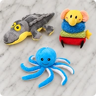 Soft sensory toys: crocodile, elephant and octopus